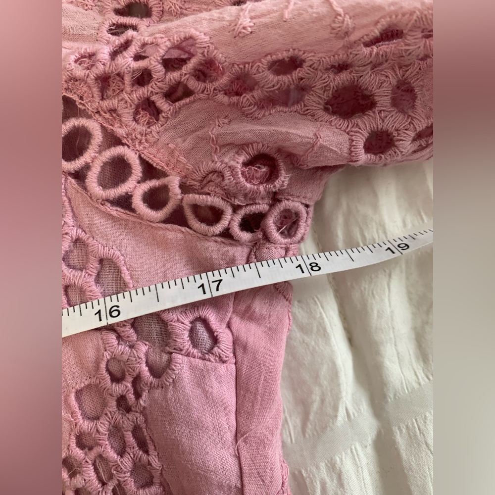 NWT Aratta Lace Crochet Puff Sleeve Crop Top - Dusty Rose - Picture 7 of 16